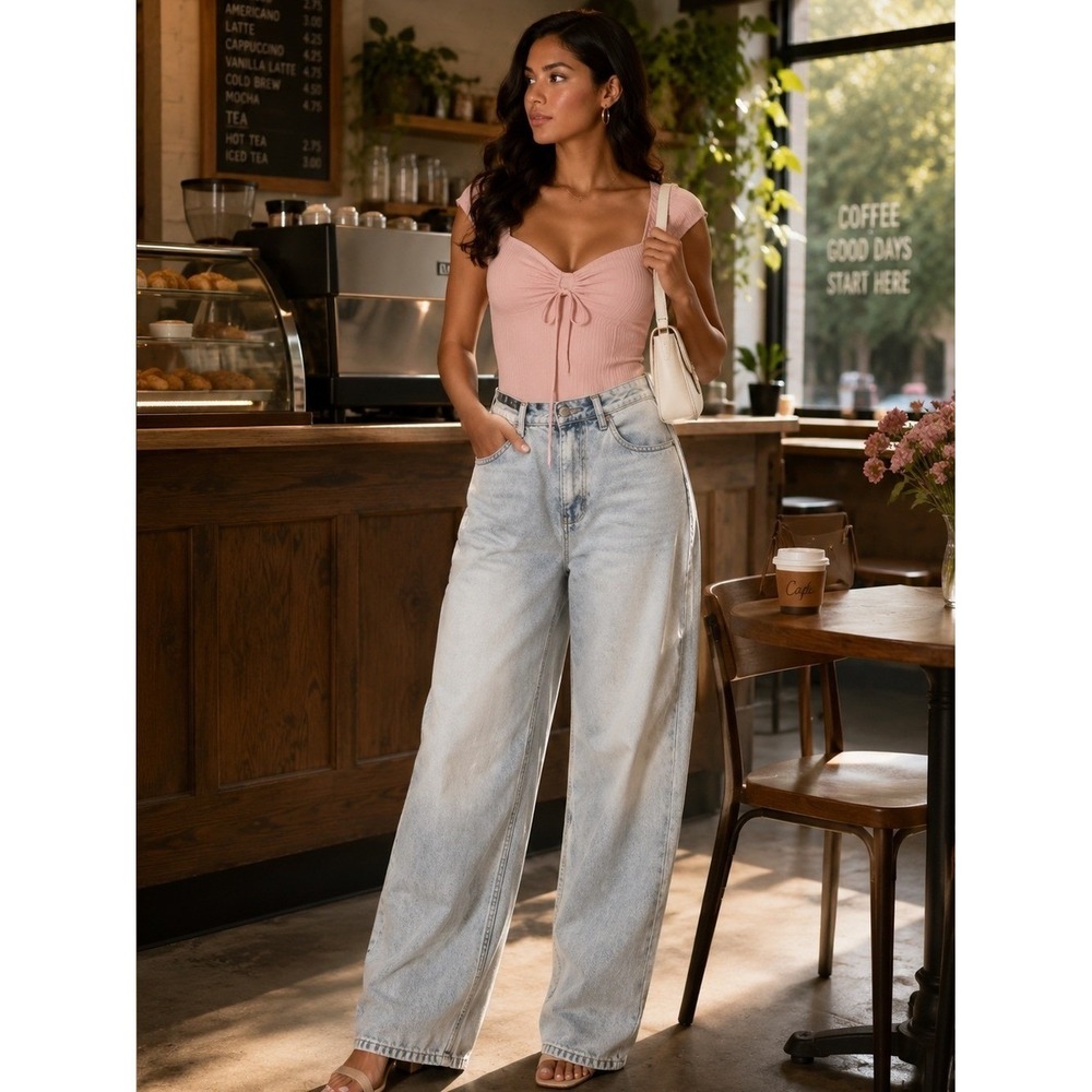 Steve Madden The Mega Baggy Stone Blue High Waisted Wide Leg Jeans 29 MP103376